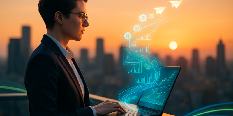 Business team using LinkedIn and AI