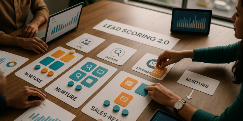 Team reviewing B2B lead scoring dashboard