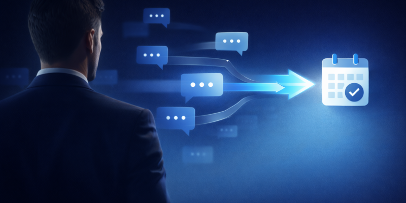 B2B executive analyzing prospect replies to convert leads into qualified meetings