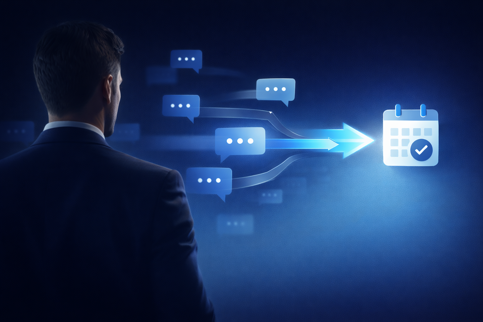 B2B executive analyzing prospect replies to convert leads into qualified meetings