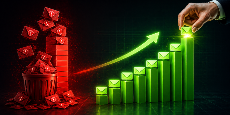 emails going to spam vs inbox email deliverability improvement chart