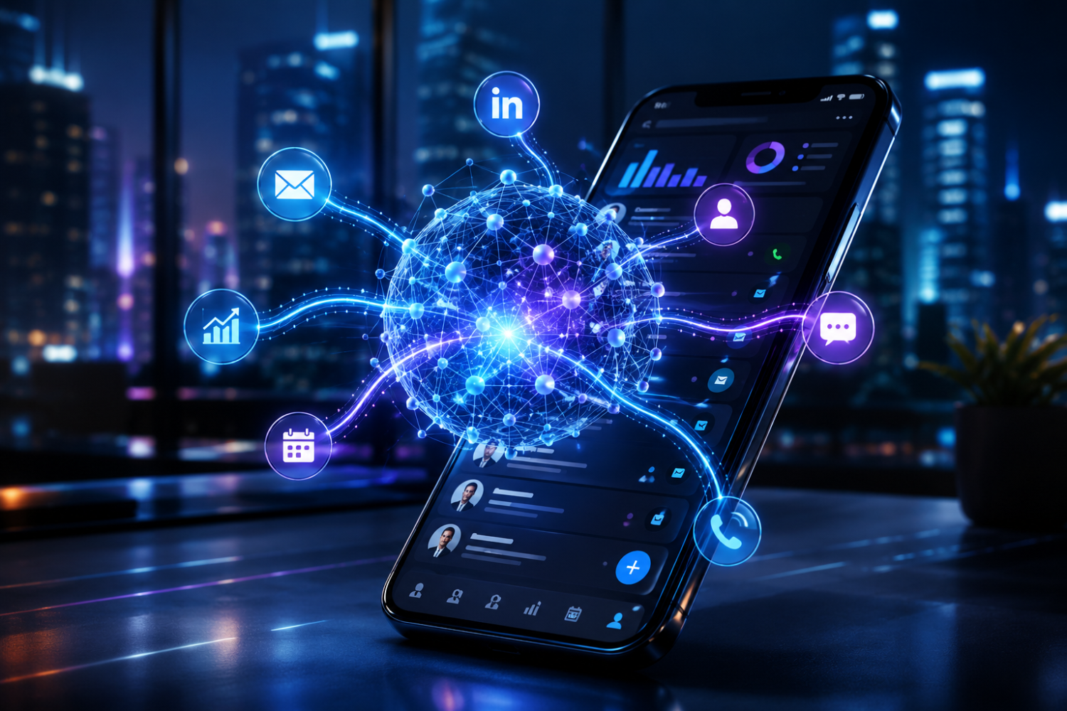 Futuristic multi-channel lead nurturing and B2B customer engagement concept with connected communication networks