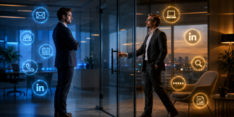 Modern B2B buyers researching before engaging with sales outreach through email, LinkedIn, phone calls, appointment setting, and qualified lead generation