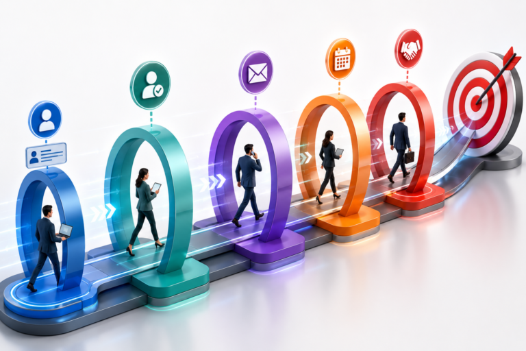 B2B pipeline velocity showing leads moving through sales stages toward a revenue target