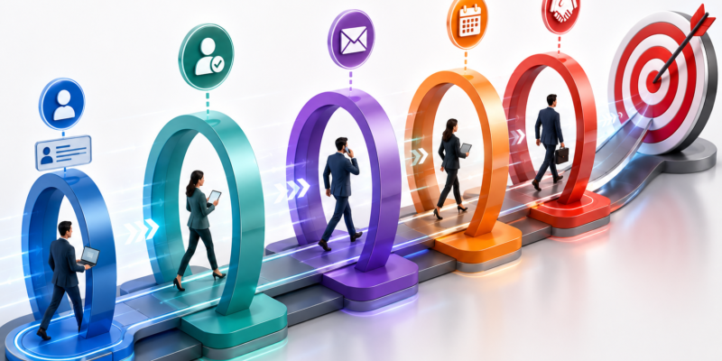 B2B pipeline velocity showing leads moving through sales stages toward a revenue target